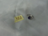fashion ring, size 7 silver plated ring with large purple stone and small clear stones