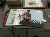 vintage records, movie sound tracks, lot of 4 rocky 3, caddyshack, the sting, and movie hits disco d