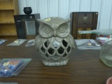 owl decor, large ceramic owl candle holder 9in tall