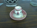 pottery, floral designed candle holder 3in tall handmade