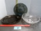 Serving Dishes, Federal Glass Smoke Carnival Plate, Mikasa Frosted Bowl, Pyrex Platter