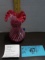 Vintage Fenton Handblown Cranberry Swirl Opalescent Ruffle Vase