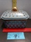 Decorative lidded box, ceramic , geometric pattern and a gold-colored finial