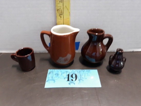 Pottery Lot, Creamer, small pitcher, tiny cup, Vase, some with markings