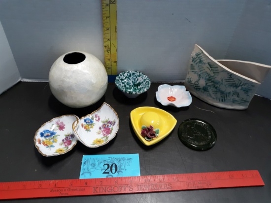 Misc Pottery, Lefton China Double Trinket Dish, Pressed Glass James Towne VA