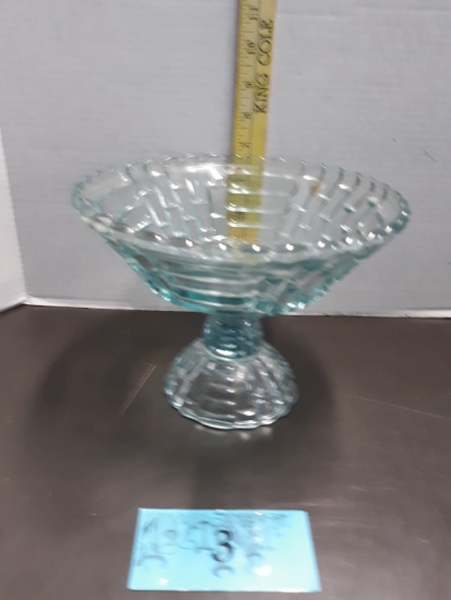 Vintage Jeannette Glass Louisa Light Ice Blue Footed Compote Fruit Bowl