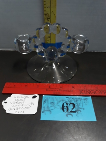 Vintage Indiana Glass Candlewick Candle Holder, MCM