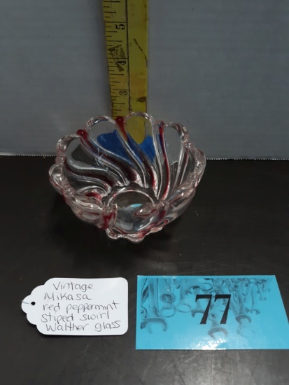 Vintage Mikasa Red Peppermint Striped Swirl Walther Glass