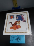 Vintage Winnie the Pooh carnival or fair prize, glass top with paper frame