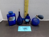 Vintage Cobalt Blue Bottles, Bourjois, Perfume w/stick, perfume w/spray
