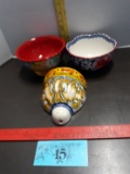 Pioneer Woman Bowls, Vintage Pottery Wall Pocket Vase
