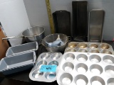 Misc Lot, muffin pans, bread pans, strainer and more
