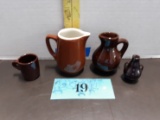 Pottery Lot, Creamer, small pitcher, tiny cup, Vase, some with markings