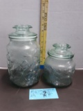 Vintage Libbey Light Green Glass Canisters, Raised Fruit Design