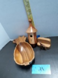 Wooden Pineapple Bowl, Cedar Wood Bird House, Wooden Shelf Sitter w/Giraffe (Kenya)
