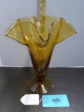 Vintage MCM Fluted Hand Blown Crackle Glass Vase