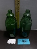Vintage Green Glass Diamond Patter bottles