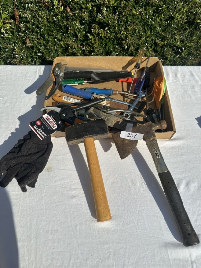 Box Lot/Misc Tools, Hammer, Hatchet