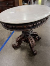 Marble top parlor table, circa 1860s Victorian, Thomas Brooks