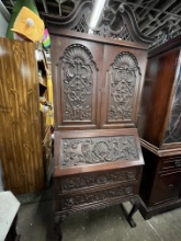 Ornate carved wood secretary
