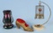 Loetz Vase, Bird Cage Clock, & Shoe Pin Cushion