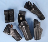 Four Black Basket Weave Holsters & Magazine Holder