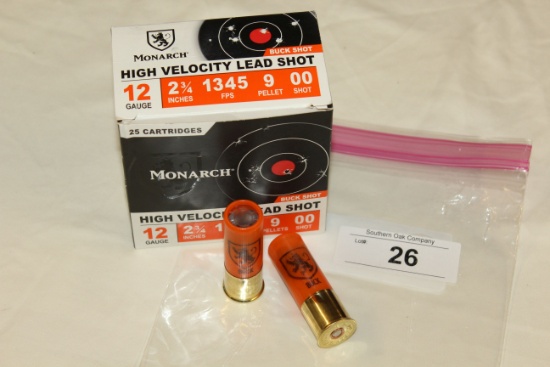 25 Rounds of Monarch .12 Ga. Buckshot, 2 3/4" 00 Buck, 9 Pellet High Velocity