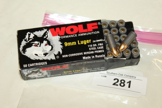 50 Rounds of Wolf 9mm 115 Gr. FMJ Ammo