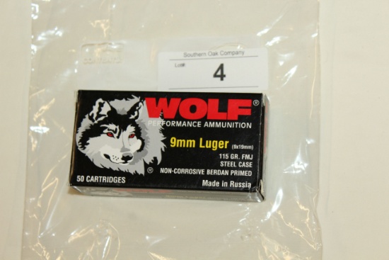 50 Rounds of Wolf 9mm 115 Gr. FMJ Ammo