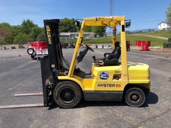 Hyster H55XM Gas Forklift w/4508 Hours, 5500lb. Capacity