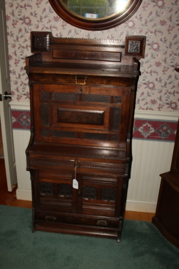 Antique Secretary w/Writing Table, Drawers and Cabinet