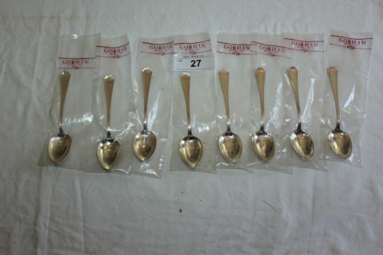 8 Gorham Sterling Silver Spoons. Sealed in Plastic Sleeves.