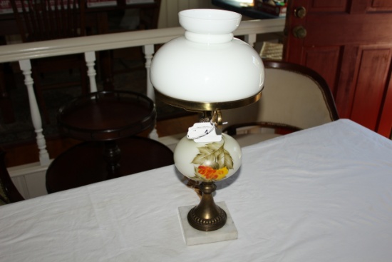 Marble Base Globe Style Lamp w/Hand Painting.