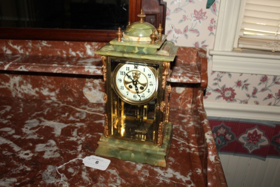 Marble/Jade Style Gilbert Clock Co. Mantle Clock w/Key
