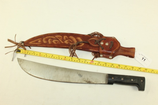 Machete w/Brown Leather Sheath.  19" Overall Length.