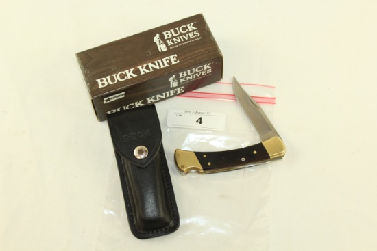 Buck 110 X Folding Knife w/Black Leather Buck Sheath & Box