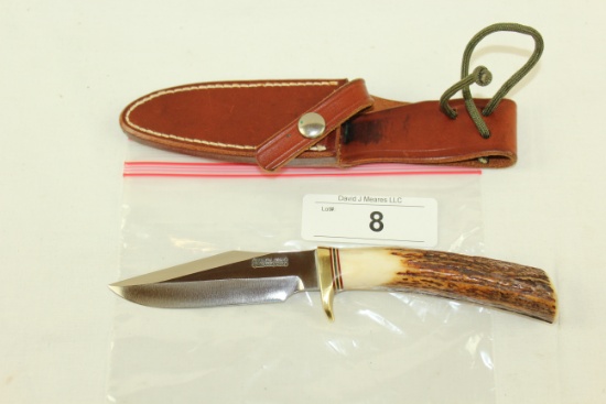Randall Made Model 5 Stag Handle Knife w/Brown Leather Sheath