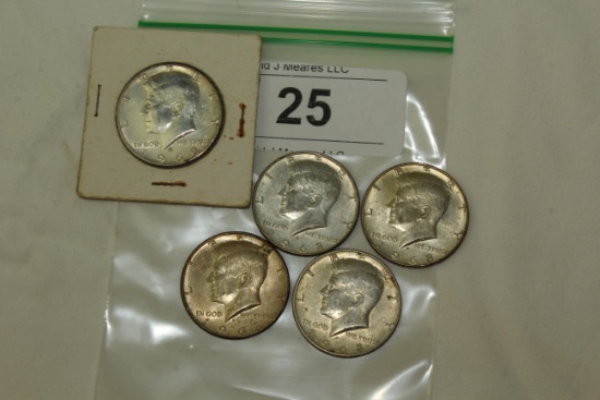 5- 1968 Kennedy Half Dollars