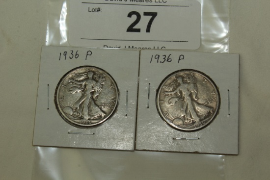 2- 1936 Walking Liberty Half Dollars