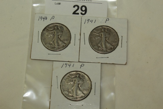 1- 1940 and 2- 1941 Walking Liberty Half Dollars