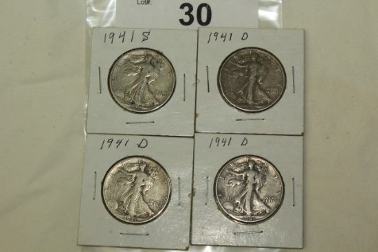 1- 1941 S and 3- 1941 D Walking Liberty Half Dollars