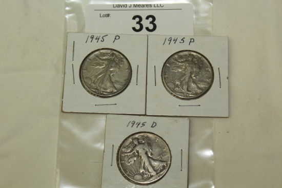 3- 1945 Walking Liberty Half Dollars (One is a "D")