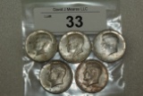 5- 1964 Kennedy Half Dollars