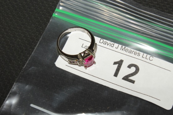 Silver Ring w/Pink Stone Marked 925