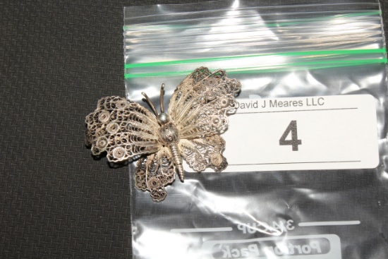 Silver Butterfly Brooch Marked 835