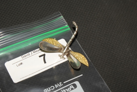 Silver Dragonfly Brooch Marked Mexico 925