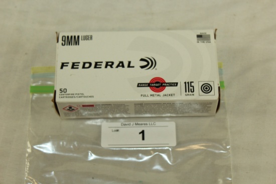50 Rounds of Federal 9mm Luger 115 Gr. FMJ Ammo