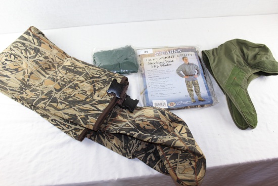 Hunting/Fishing Outer Wear: Stearns Large Hip Waders, Poncho,