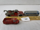 3 Die Cast Vehicles.  Greyhound Bus, Tow Truck and Truck