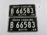 Set of South Carolina 1968 Car Tags